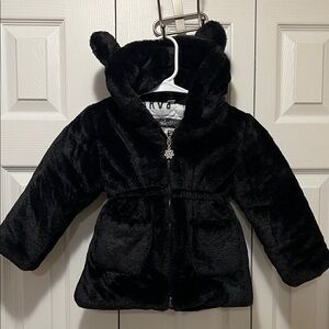 Black Faux Fur Hooded Jacket with Ears